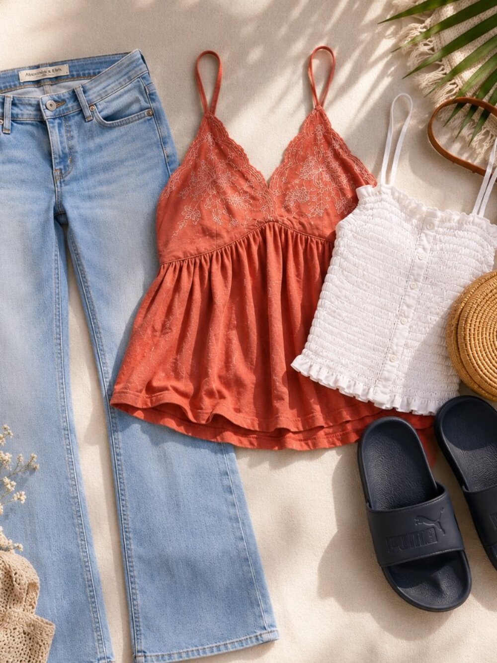 Title: 5pc Summer Outfit Bundle Abercrombie Jeans 0 Tops S Puma Slides 9